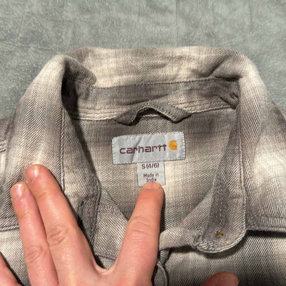 Carhartt Flannel Button Down Shirt, Brown, Cream, Gray, Size S - Picture 4 of 9